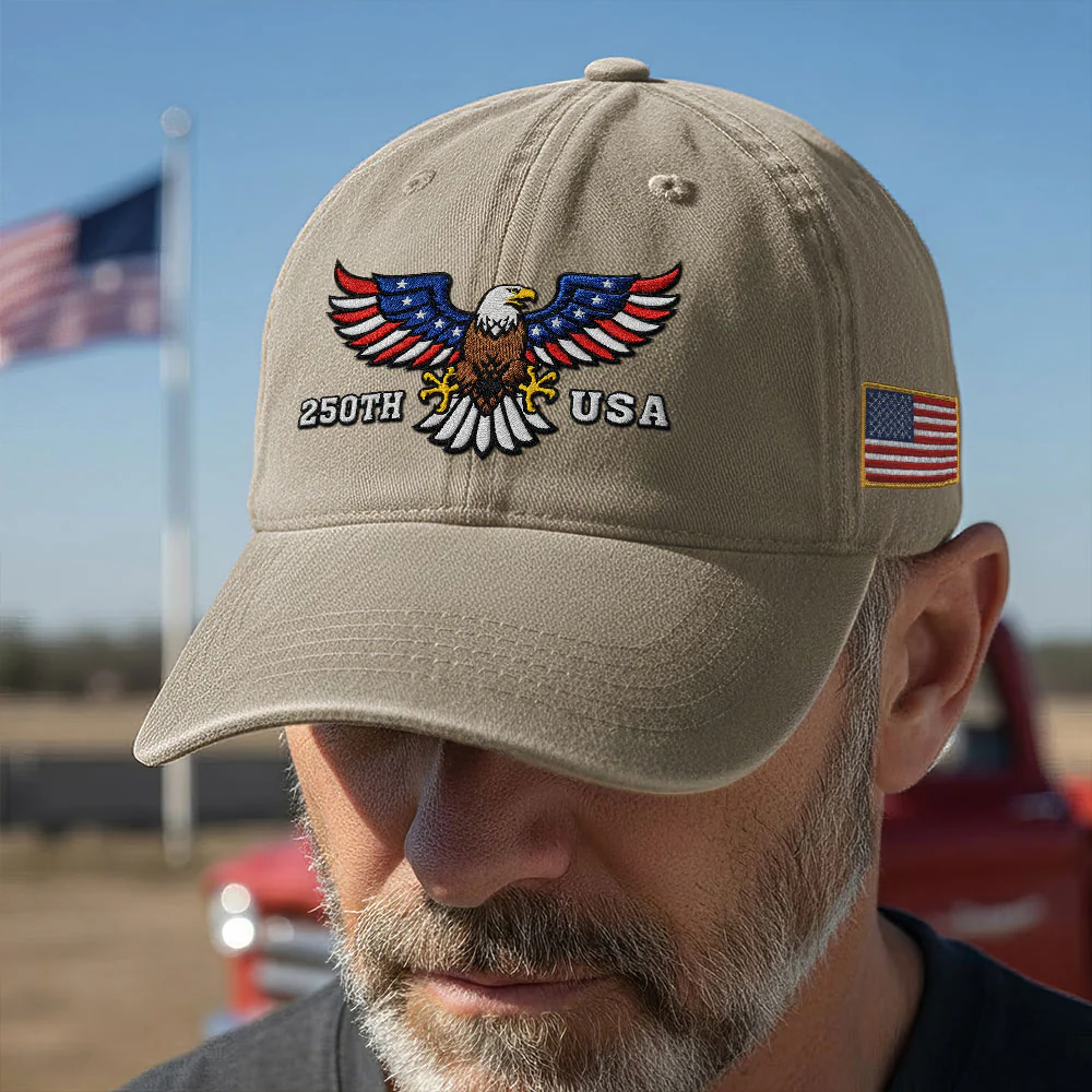 250th Anniversary USA Patriotic Washed Cap with Embroidered American Flag