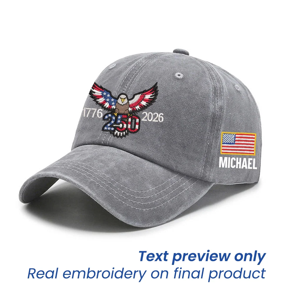 Personalized 250th Anniversary Washed Cap with Embroidered Eagle Flag