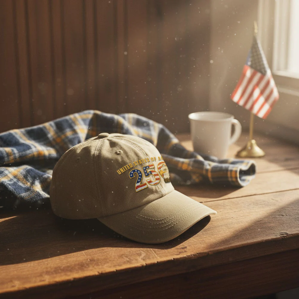 Personalized Patriotic 250th Anniversary Washed Cap with Embroidered American Flag