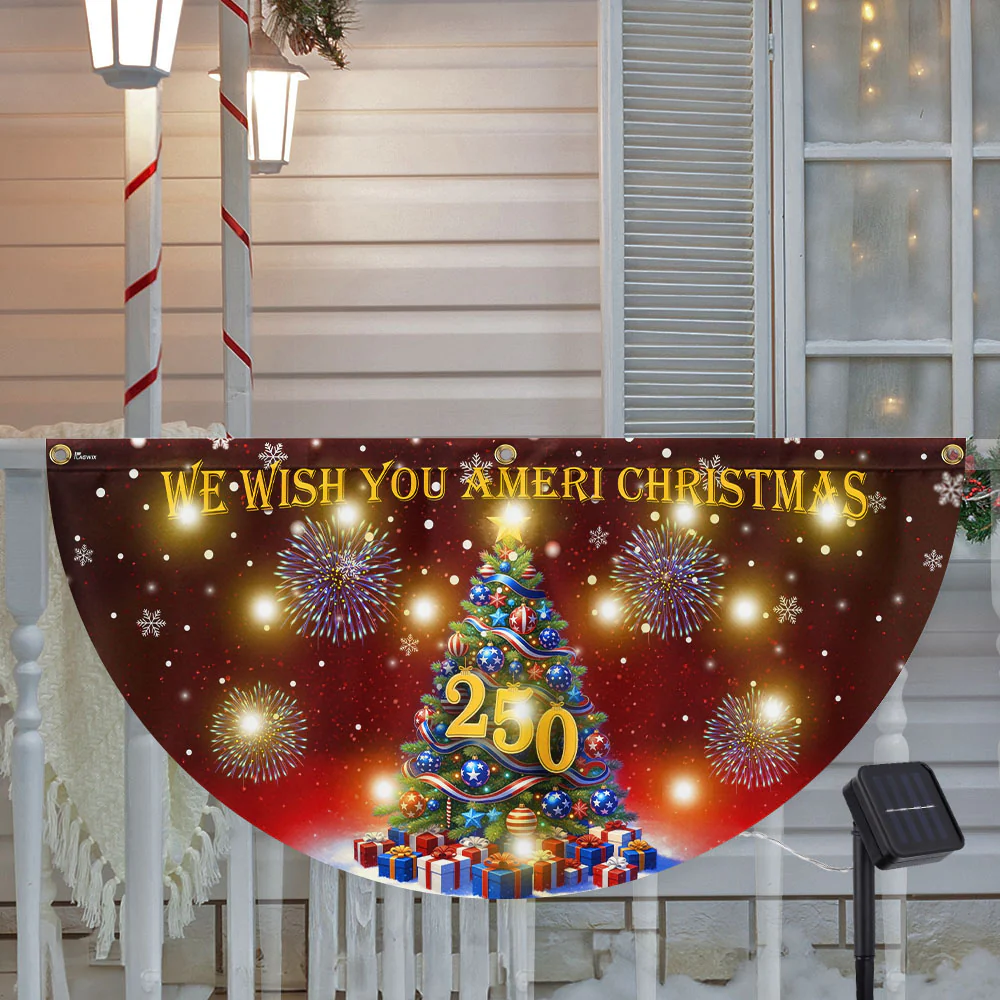 We Wish You Ameri Christmas Flag | 250th Christmas Tree Fan Flag for Decor