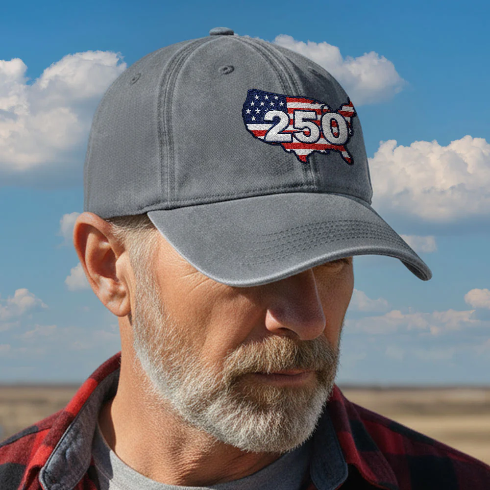 250 Years of USA Patriotic Washed Cap with Embroidered America Map