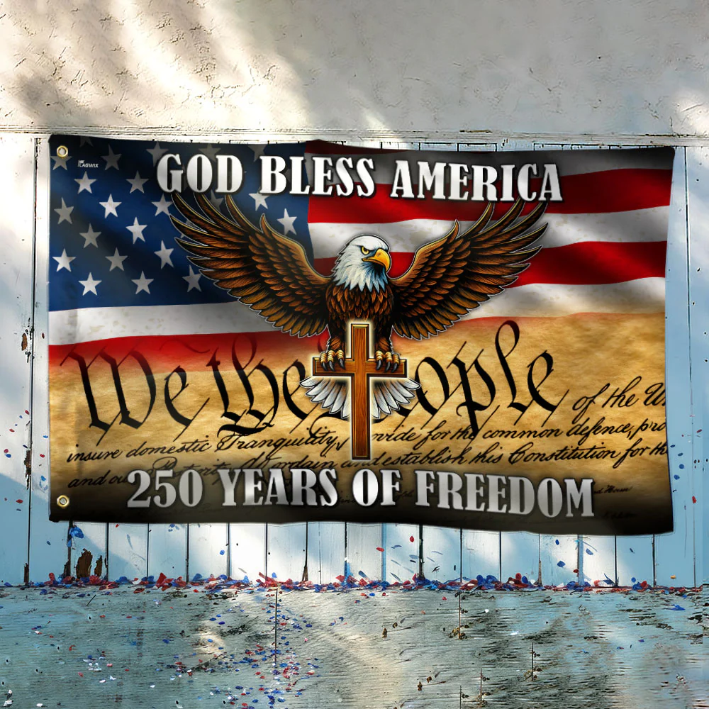 We The People Patriotic Eagle Cross 250 Years of Freedom Grommet Flag