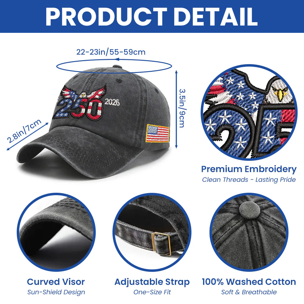 250th Anniversary Washed Cap with Embroidered Eagle Flag