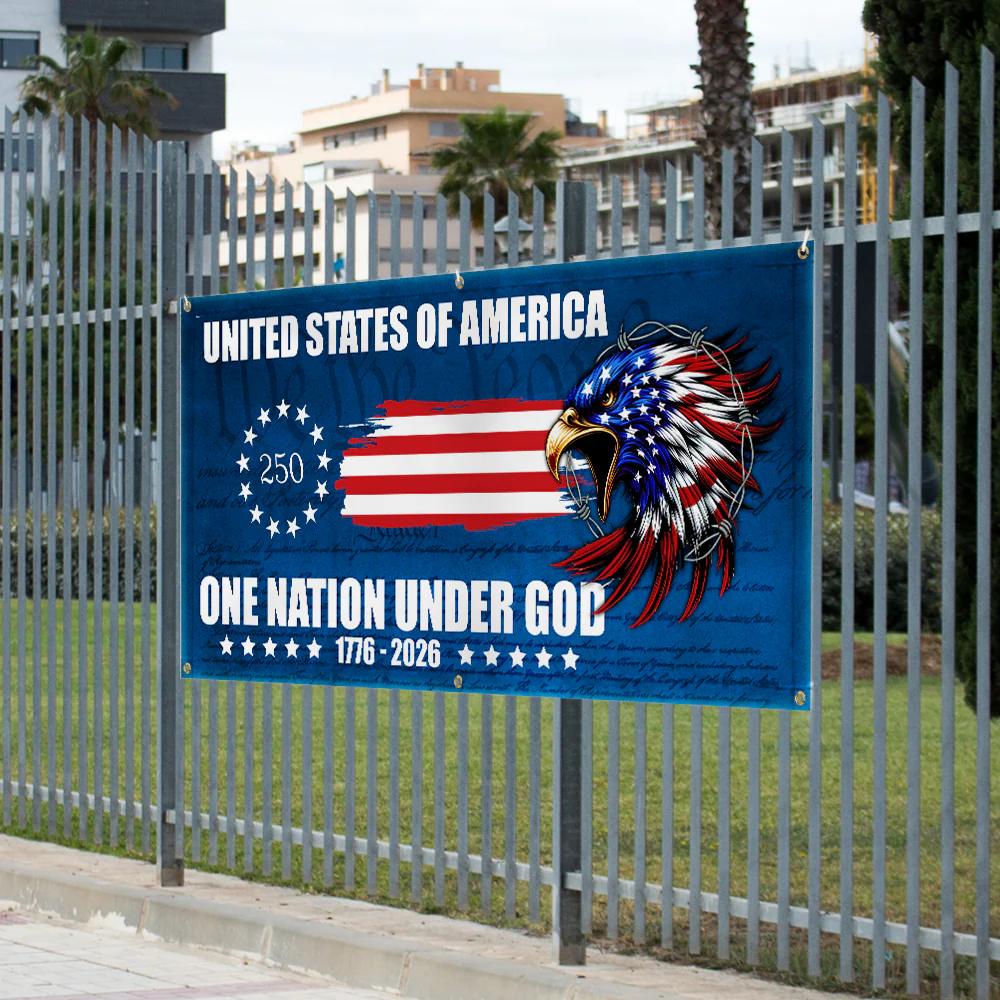 250th Anniversary Fence Banner One Nation Under God Betsy Ross Flag