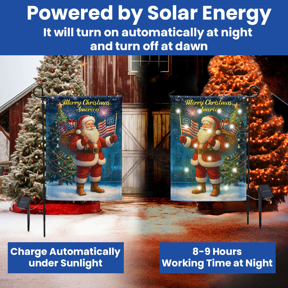 Christmas Santa Flag | 1776-2026 Merry Christmas America Solar Led Flag