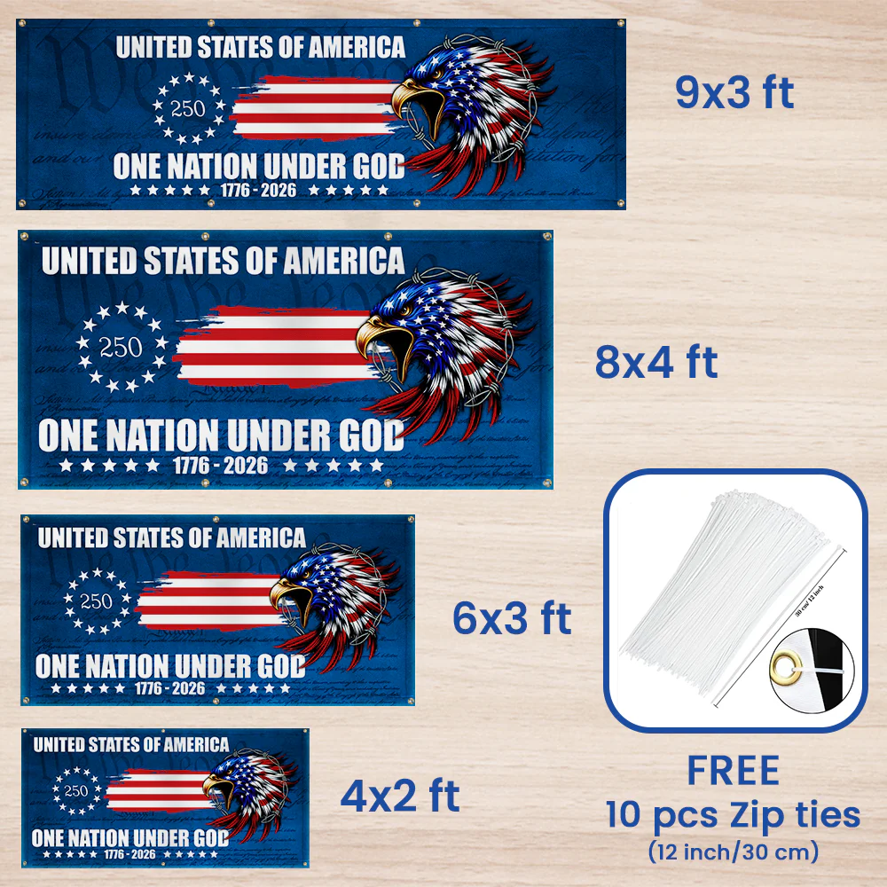 250th Anniversary Fence Banner One Nation Under God Betsy Ross Flag