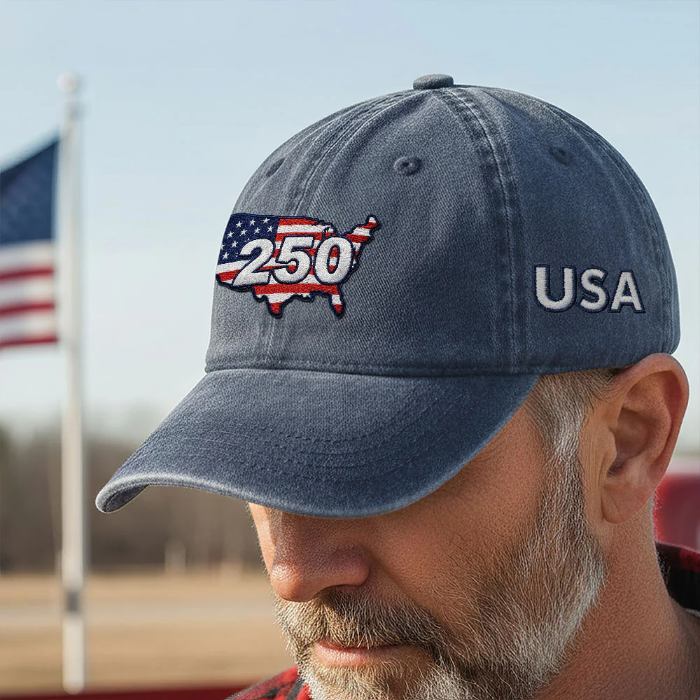 250 Years of USA Patriotic Washed Cap with Embroidered America Map