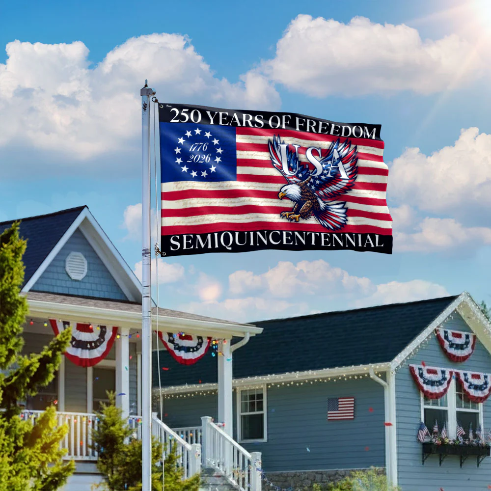 250 Years Of Freedom Flag | USA Bald Eagle Patriotic 250th Grommet Flag