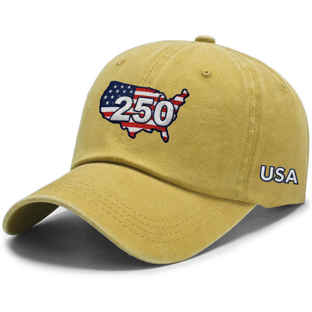 250 Years of USA Patriotic Washed Cap with Embroidered America Map