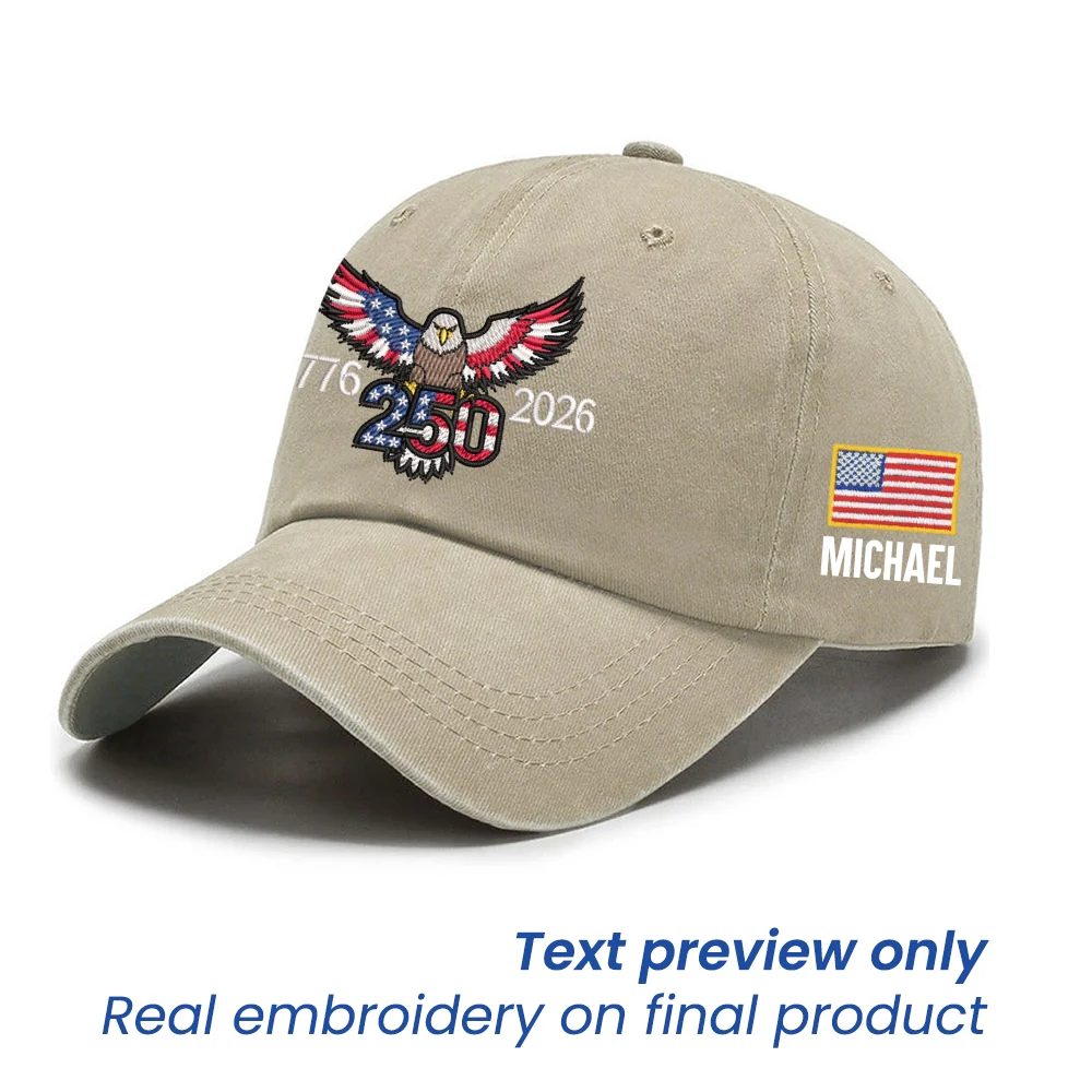 Personalized 250th Anniversary Washed Cap with Embroidered Eagle Flag