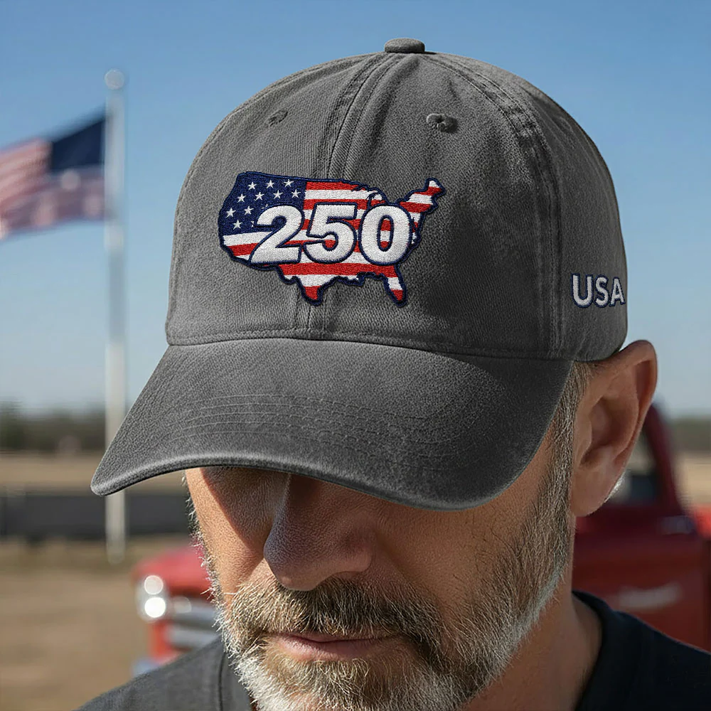 250 Years of USA Patriotic Washed Cap with Embroidered America Map