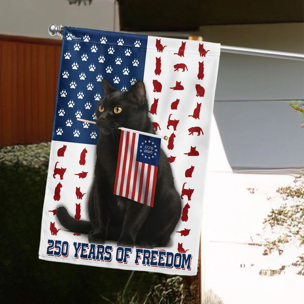 250 Years of Freedom Bombay Flag | Patriotic Bombay Cat Holding US Flag