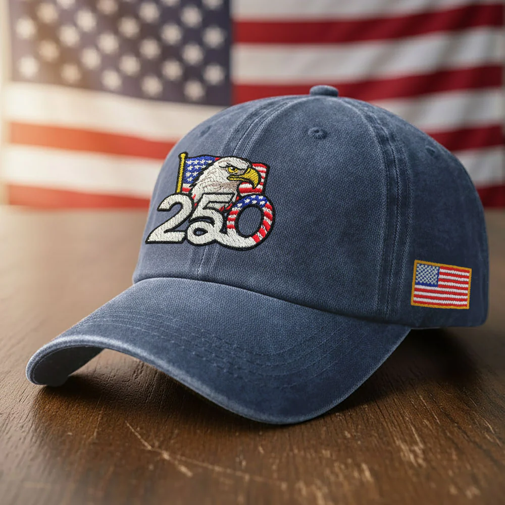 Patriotic 250th Anniversary Washed Cap with Embroidered American Flag