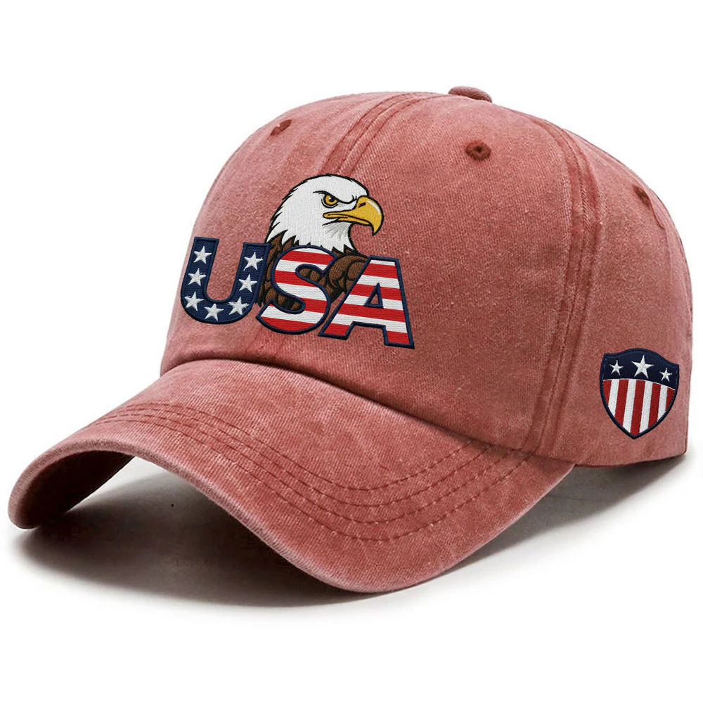Patriotic 250 Years USA Washed Cap with Embroidered American Shield Flag