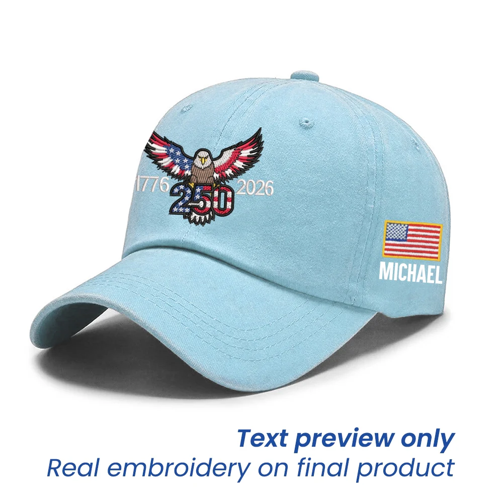 Personalized 250th Anniversary Washed Cap with Embroidered Eagle Flag