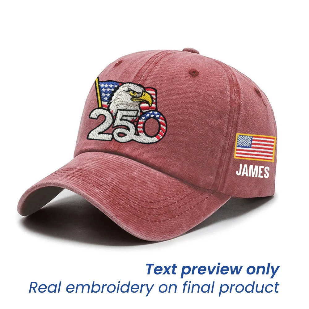 Personalized 250th Anniversary Washed Cap with Embroidered American Flag