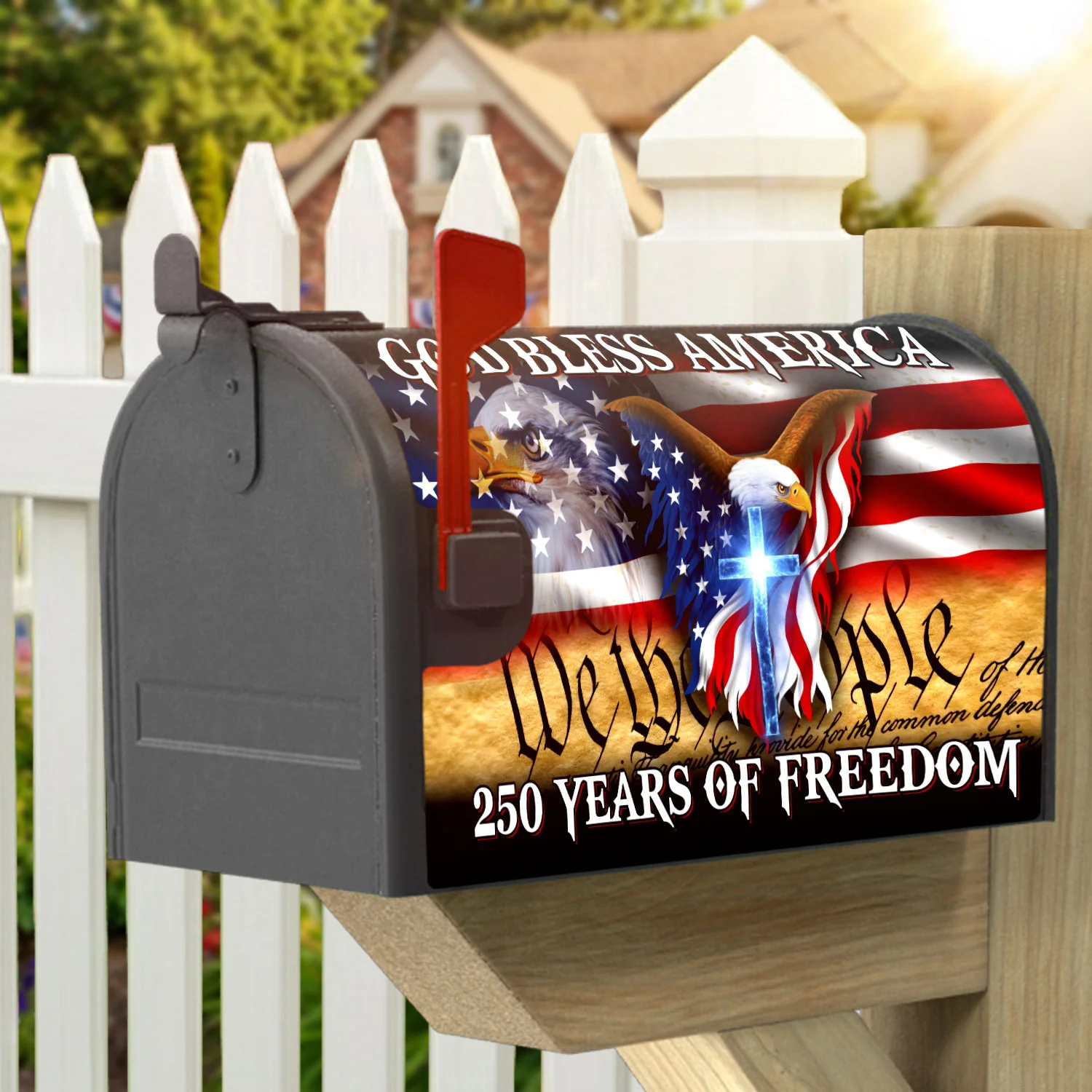 250 Years of Freedom God Bless America Flag Christ Mailbox Cover
