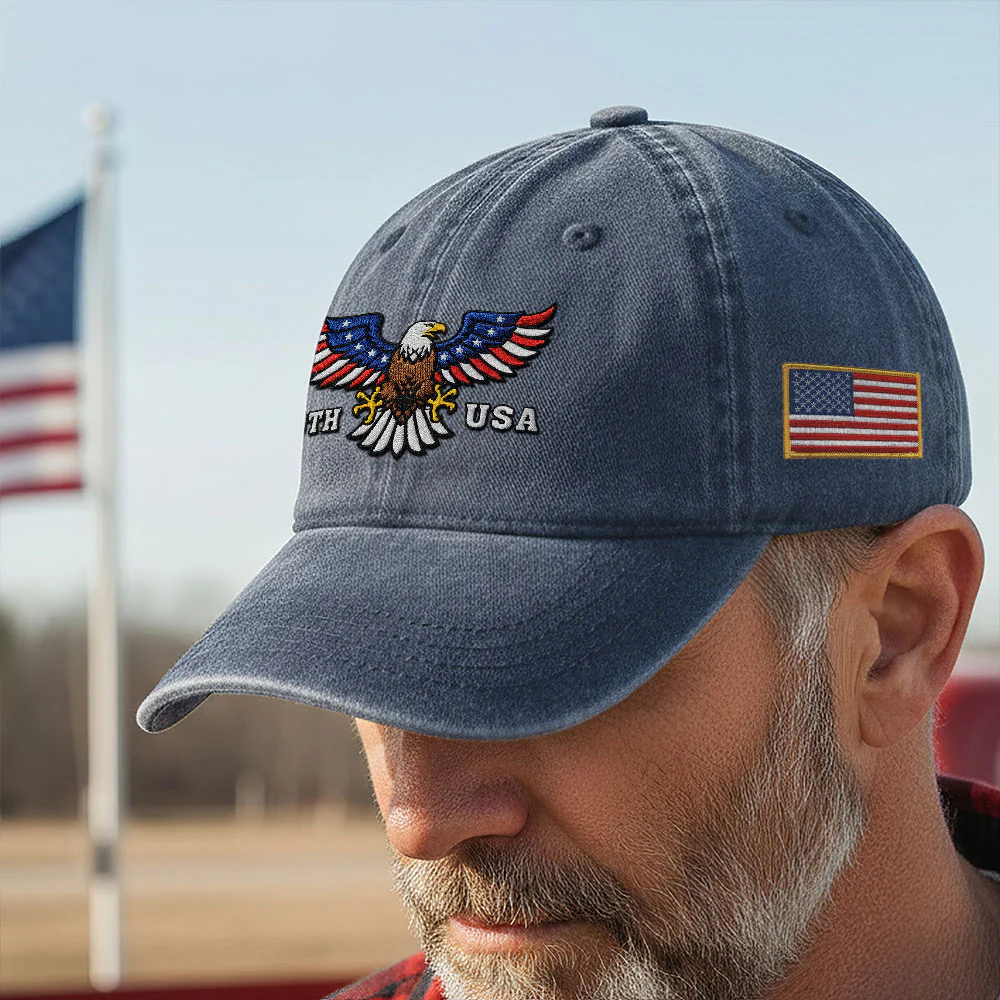 250th Anniversary USA Patriotic Washed Cap with Embroidered American Flag