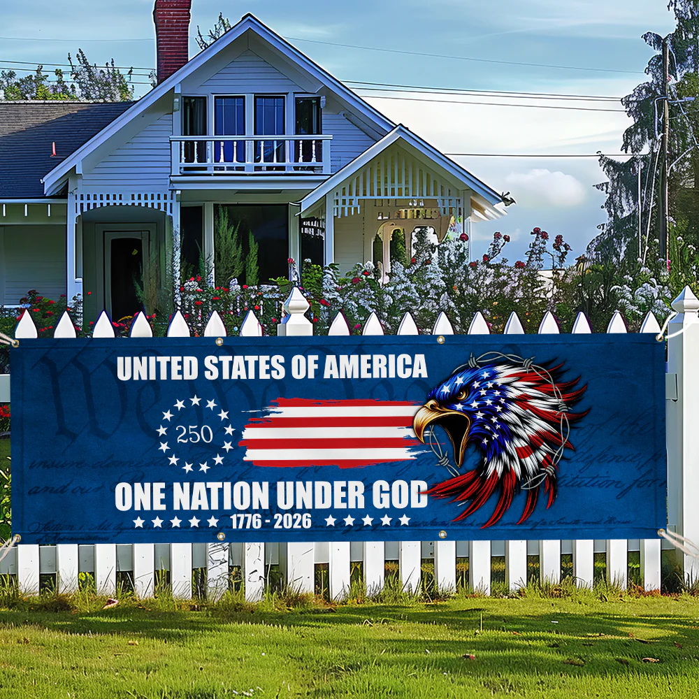 250th Anniversary Fence Banner One Nation Under God Betsy Ross Flag
