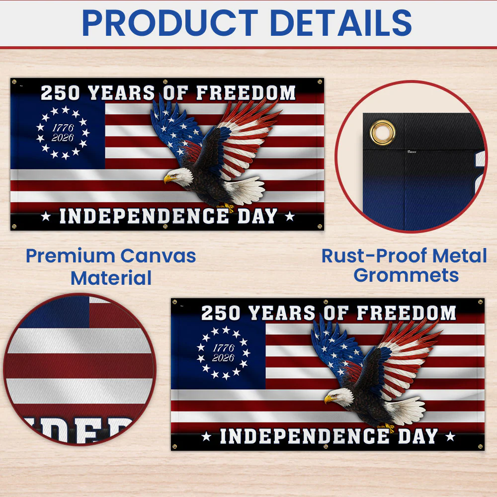250 Years of Freedom Banner | Bald Eagle Independence Day Fence Banner