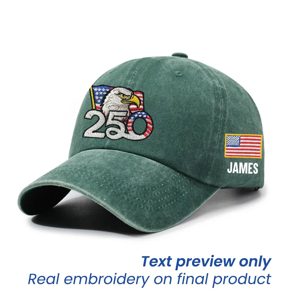 Personalized 250th Anniversary Washed Cap with Embroidered American Flag