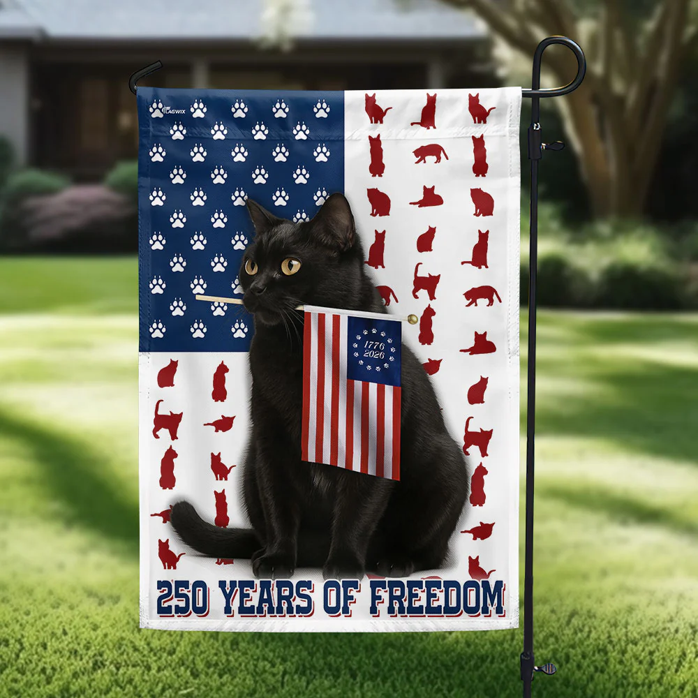 250 Years of Freedom Bombay Flag | Patriotic Bombay Cat Holding US Flag