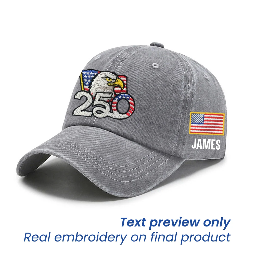 Personalized 250th Anniversary Washed Cap with Embroidered American Flag