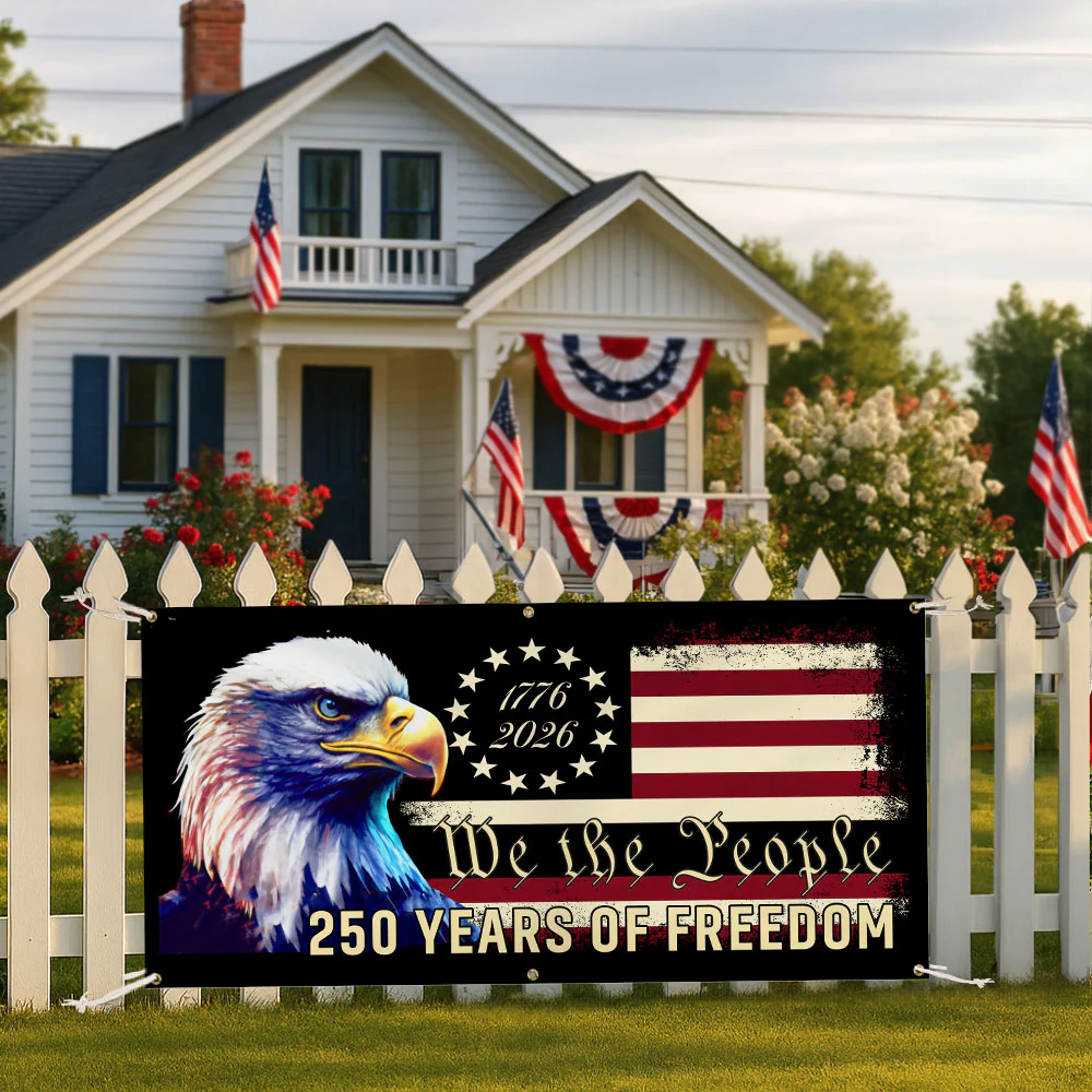 America 250th Anniversary Fence Banner We The People Patriotic Flag