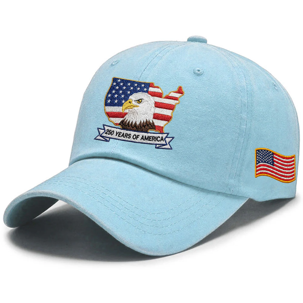 250 Years America Independence Patriot Washed Cap Embroidered Eagle Flag