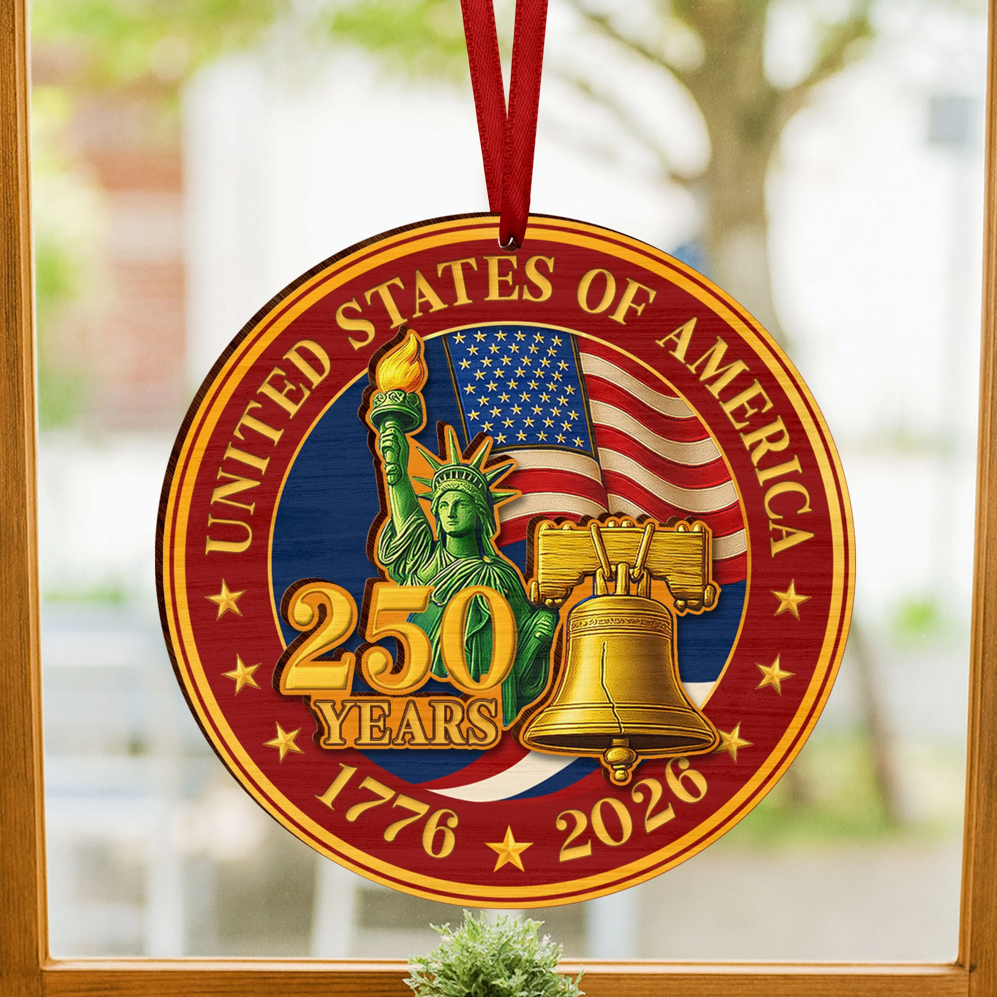 250 Years of America Wooden Ornament, 1776-2026 Liberty Bell Decoration, Patriotic Ornament, American Independence Day Gift, July 4 Decor