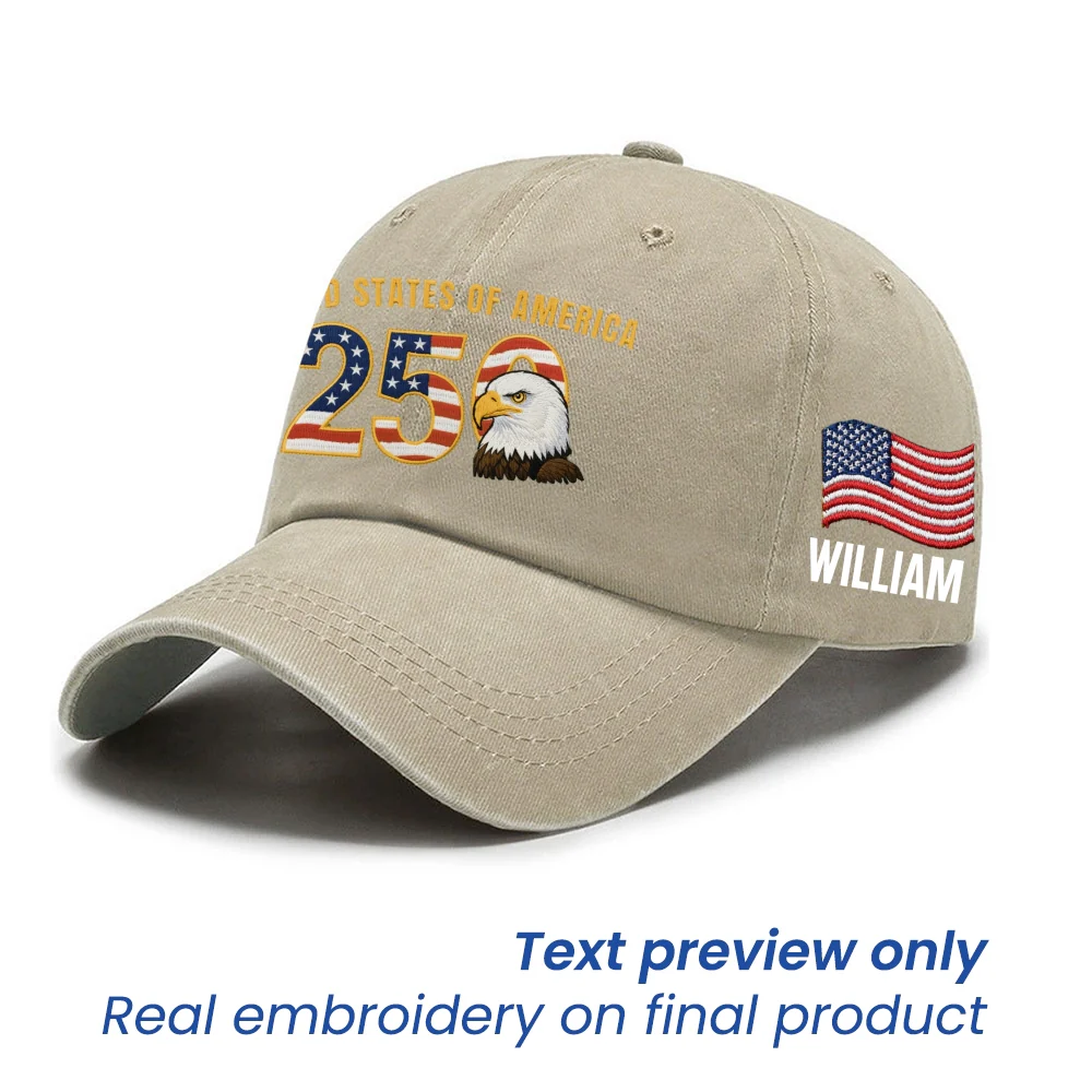 Personalized Patriotic 250th Anniversary Washed Cap with Embroidered American Flag
