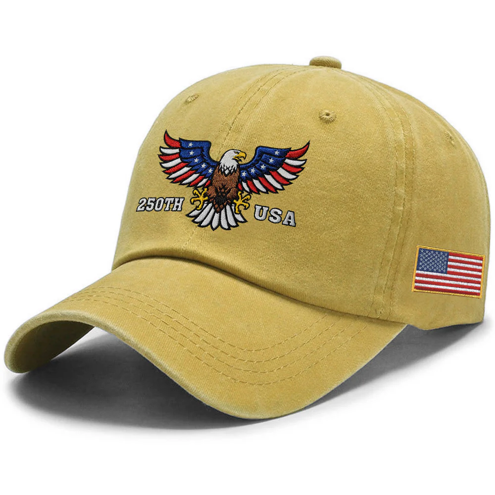 250th Anniversary USA Patriotic Washed Cap with Embroidered American Flag