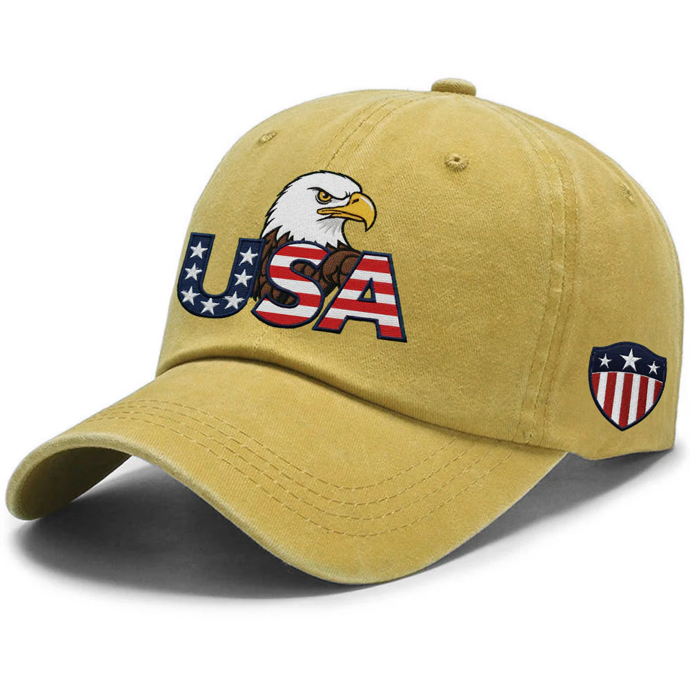 Patriotic 250 Years USA Washed Cap with Embroidered American Shield Flag