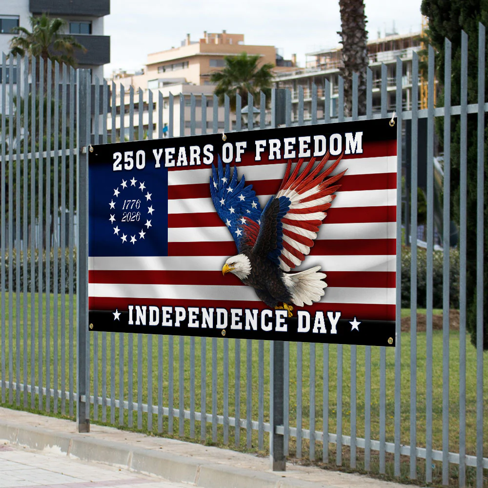 250 Years of Freedom Banner | Bald Eagle Independence Day Fence Banner