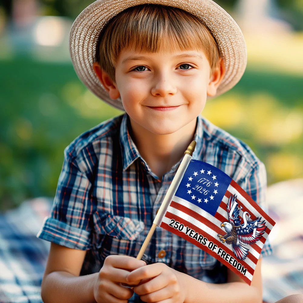 250 Years Of Freedom Flag, Bald Eagle Patriotic 1776–2026 Handheld Flag
