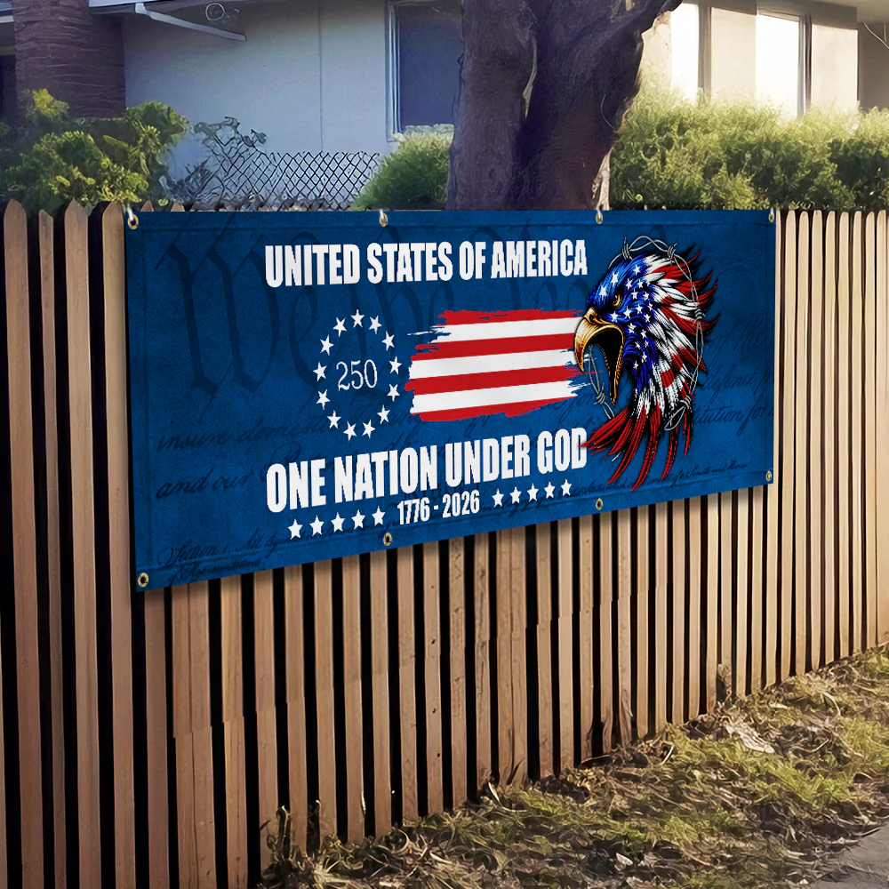 250th Anniversary Fence Banner One Nation Under God Betsy Ross Flag