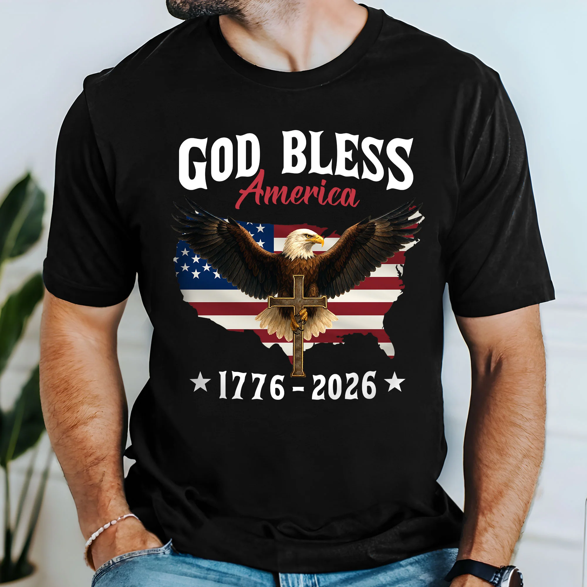 Patriotic 250th Anniversary T-Shirt | God Bless America Eagle 1776–2026 Tee