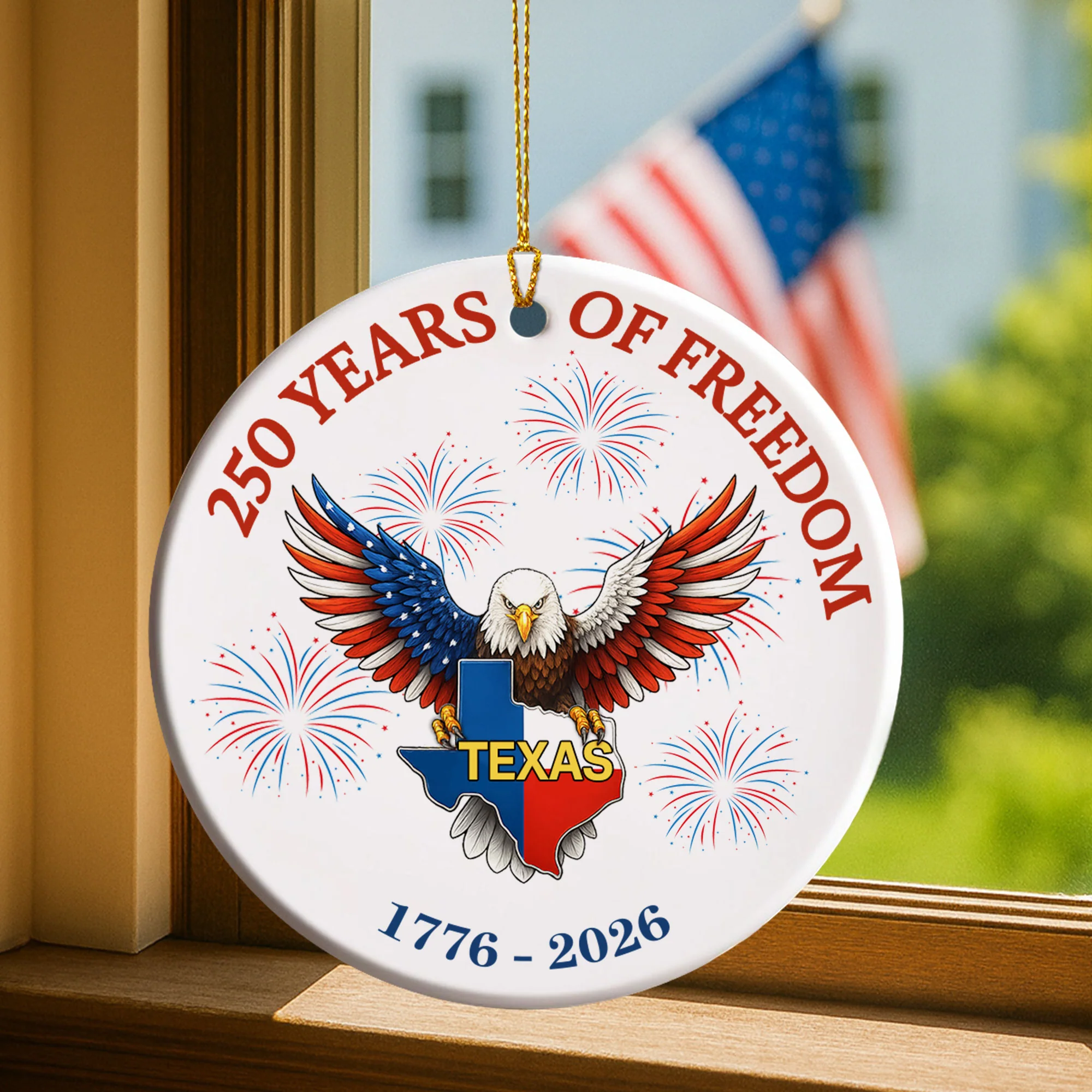 250 Years of Freedom Ceramic Ornament | Patriotic Eagle Texas Ornament