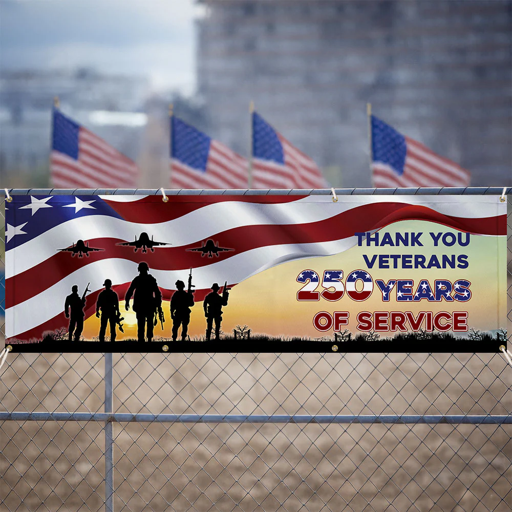 Thank You Veterans Fence Banner | Honoring 250 Years of American Freedom
