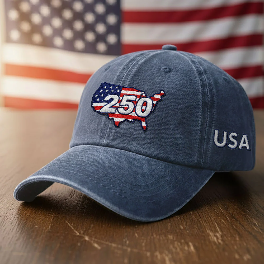 250 Years of USA Patriotic Washed Cap with Embroidered America Map