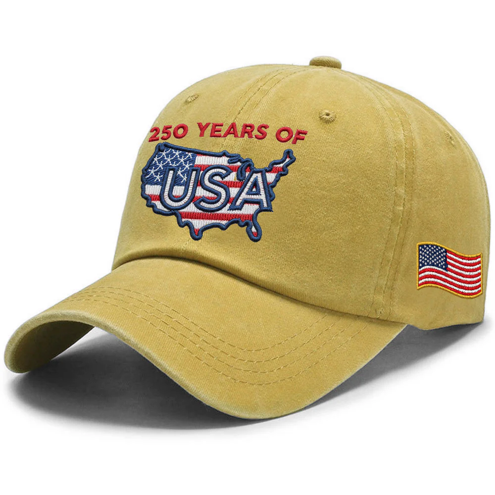 250 Years of USA Washed Cap | Patriotic Embroidered American Flag Cap