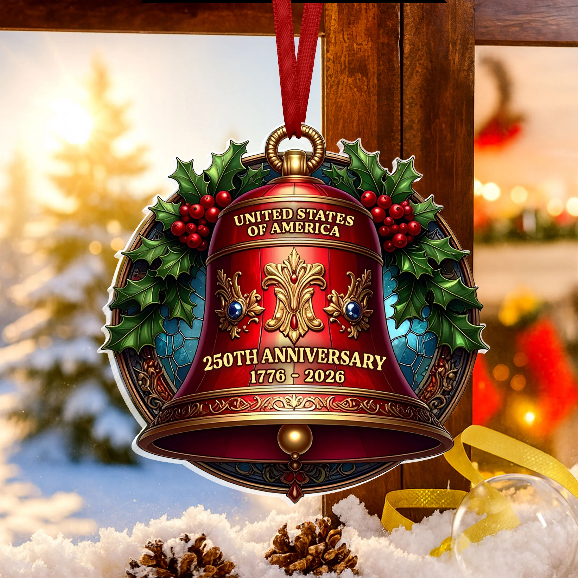 250 Years of America 2D Acrylic Ornament, Patriotic Ornament, 1776-2026 Liberty Bell Ornament Decor, American Independence Xmas, July 4 Decor