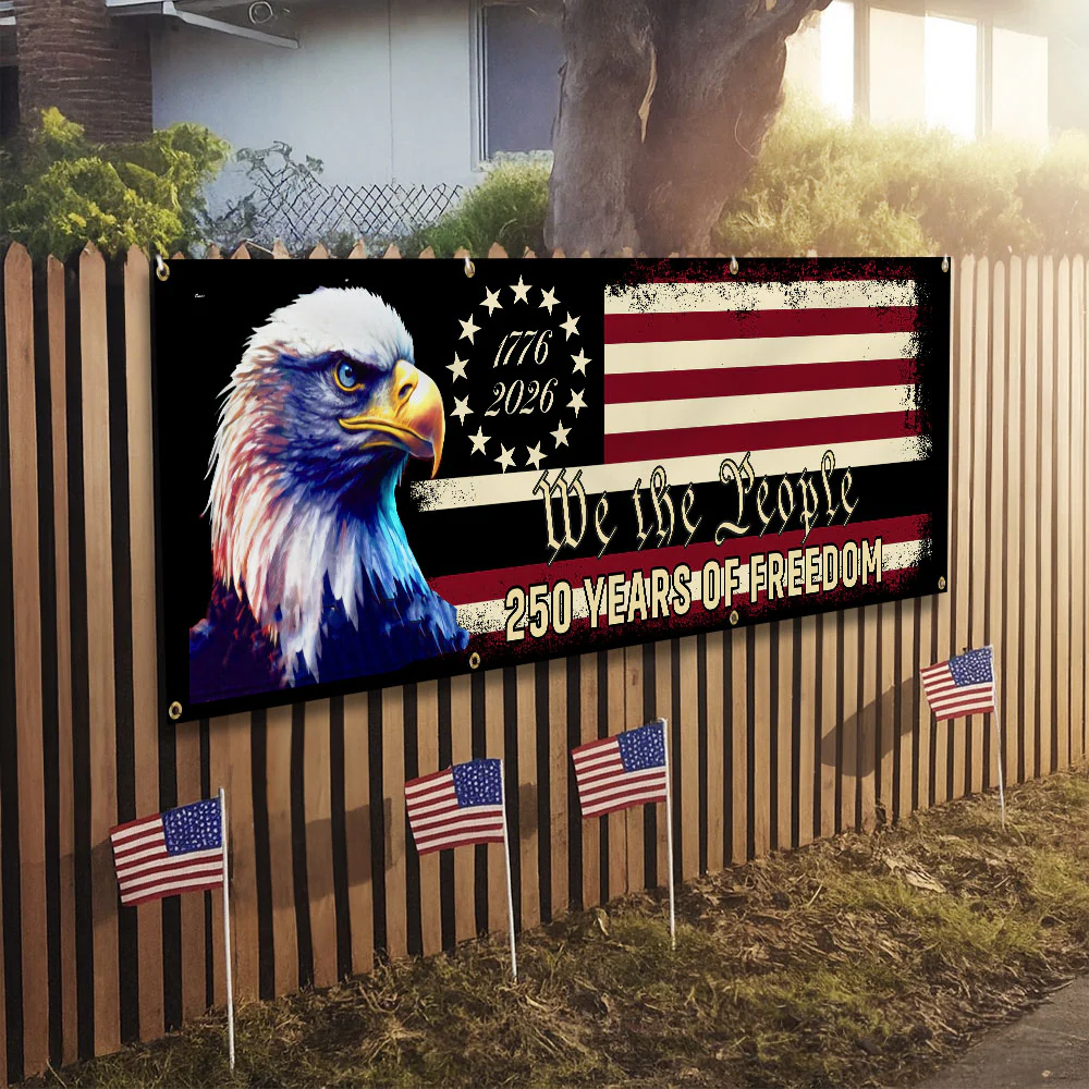 America 250th Anniversary Fence Banner We The People Patriotic Flag