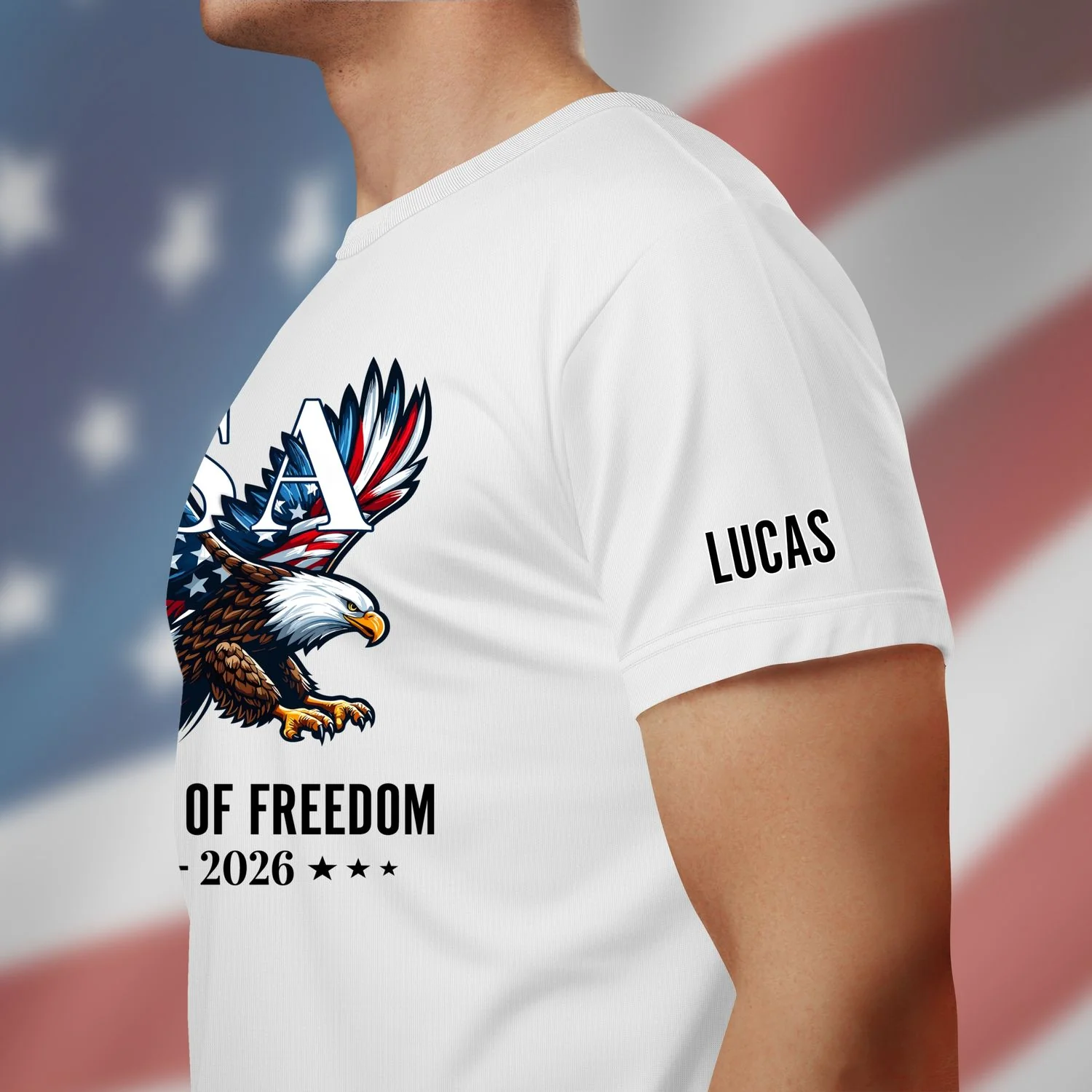 USA 250 Years of Freedom Personalized T-Shirt | Bald Eagle Patriotic Tee