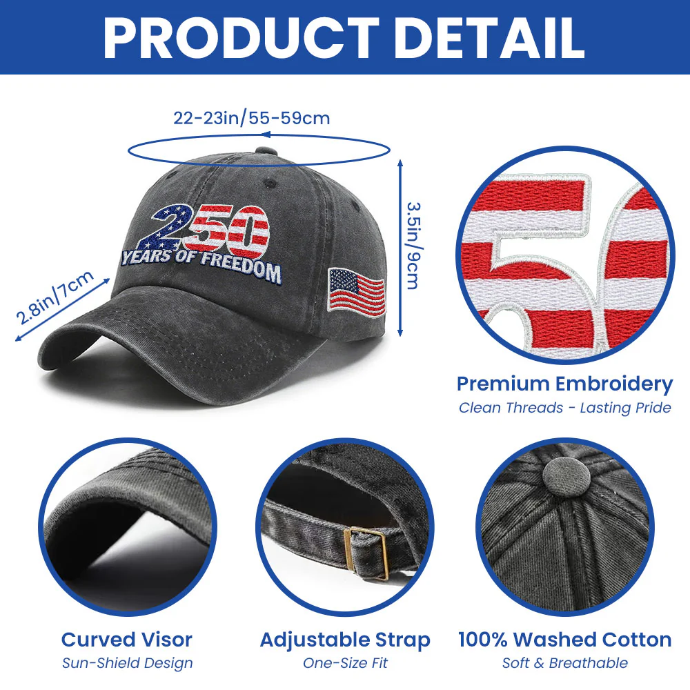 250 Years of Freedom Washed Cap with Embroidered American Flag