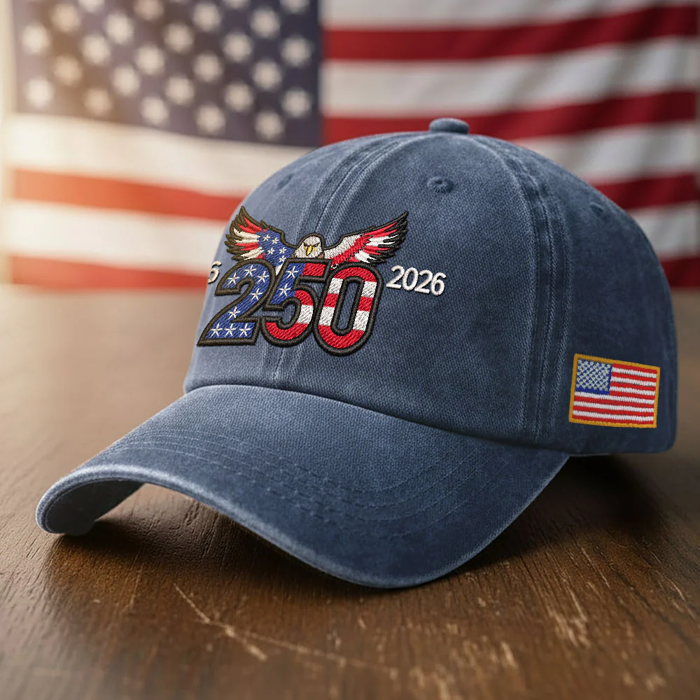 250th Anniversary Washed Cap with Embroidered Eagle Flag