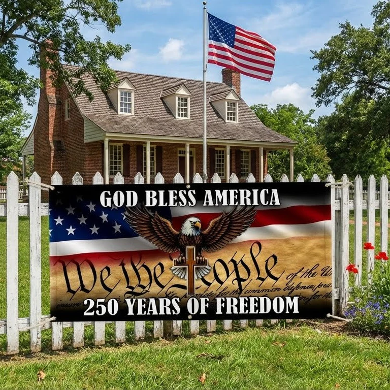 250 years of Freedom Fence Banner God Bless America Patriotic Flag