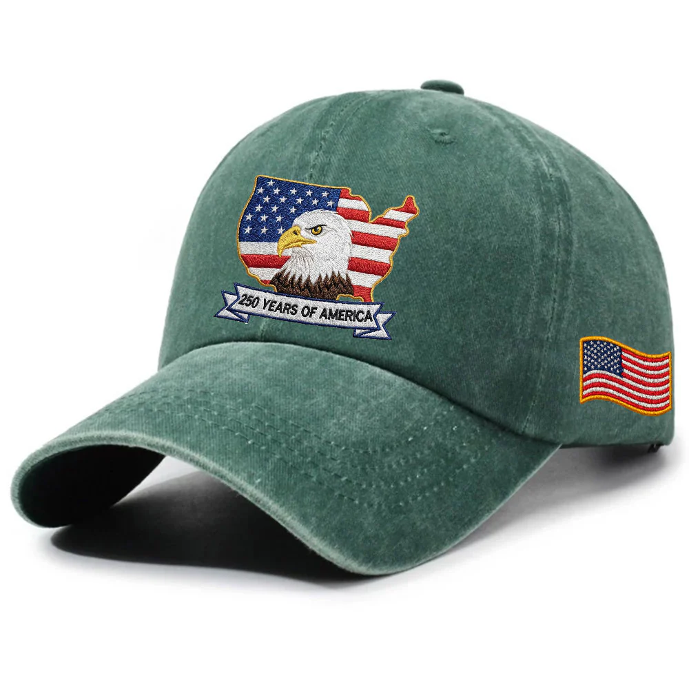 250 Years America Independence Patriot Washed Cap Embroidered Eagle Flag