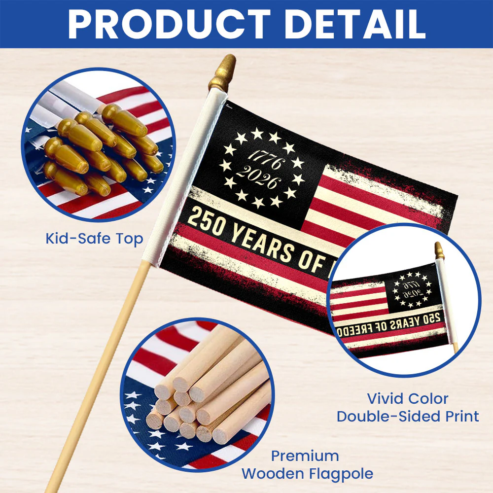 Handheld Betsy Ross American Flag, Small Parades 250 Years American Flag