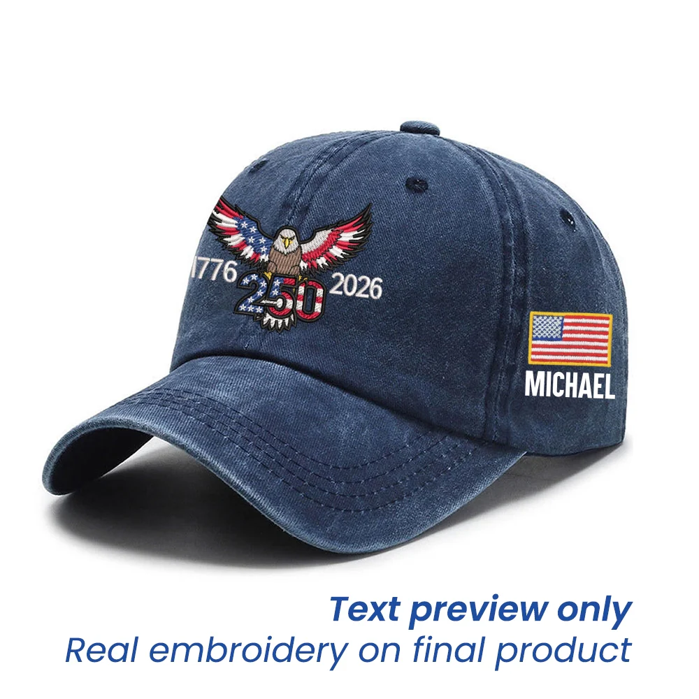 Personalized 250th Anniversary Washed Cap with Embroidered Eagle Flag
